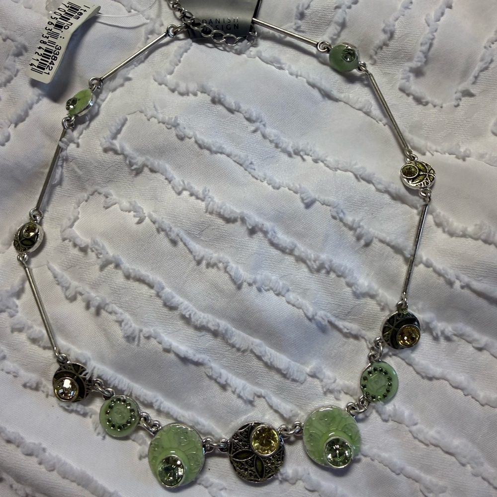 Pilgrim Silver and Green Necklace